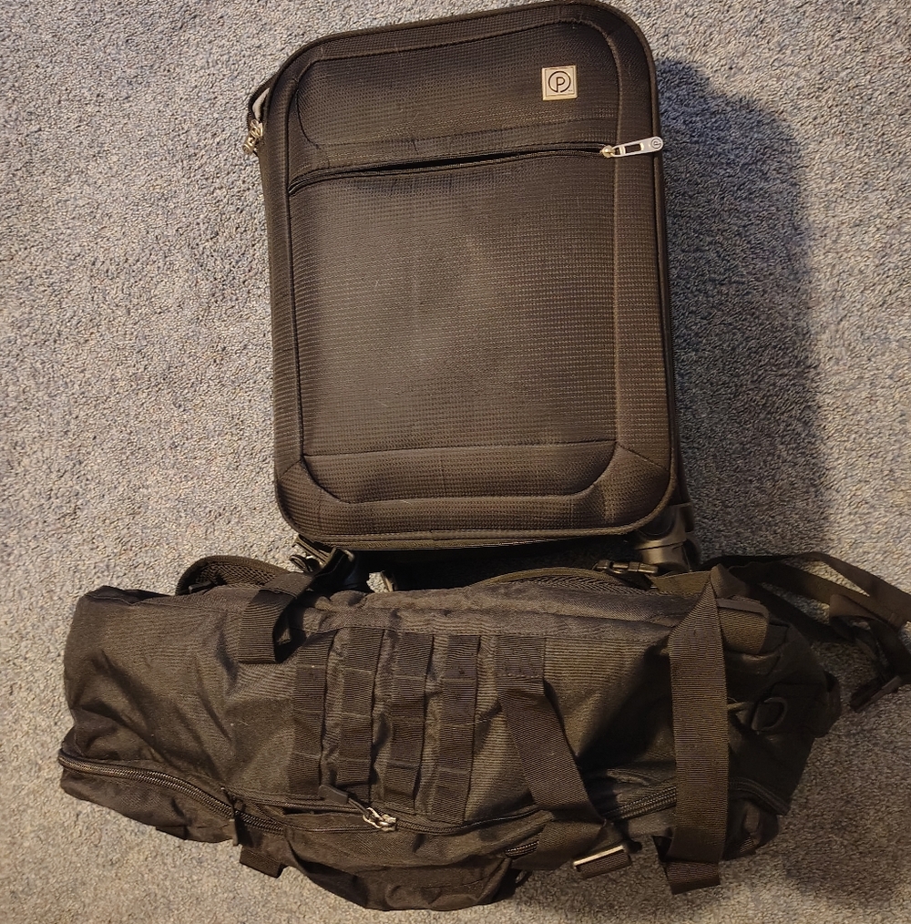 Black Carry On 24" Suitcase W/Huge Black Duffle Bag Backpack